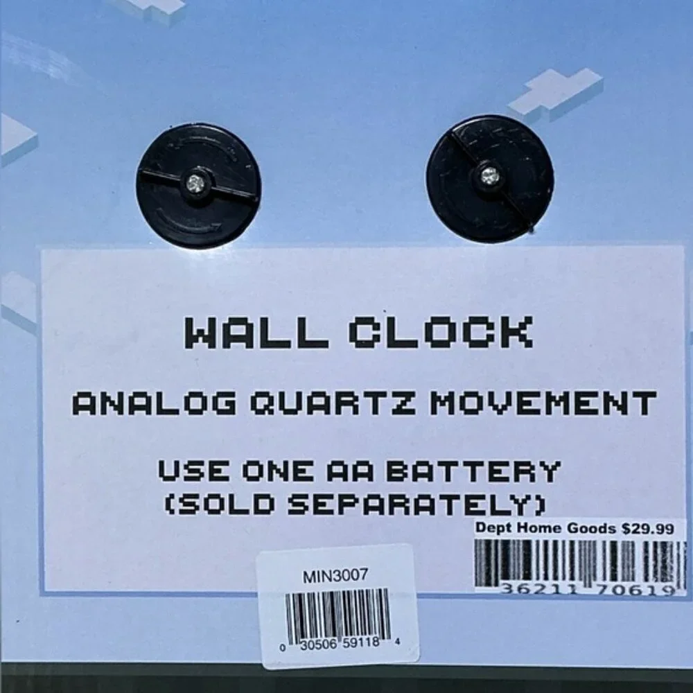 Minecraft Wall Clock Analog Quartz Battery Operate Gamer Gift 11 In Square Gray